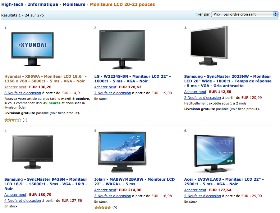 Amazon : Ordre des prix en vrac