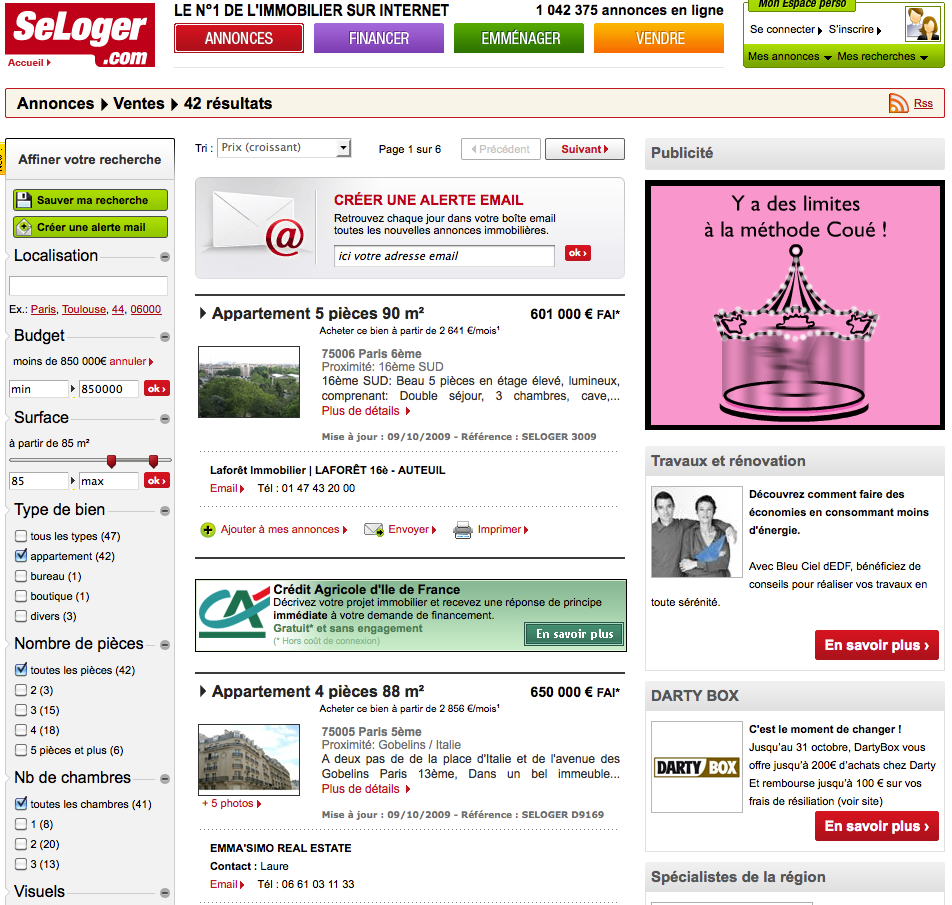 SeLoger : résultat de la recherche