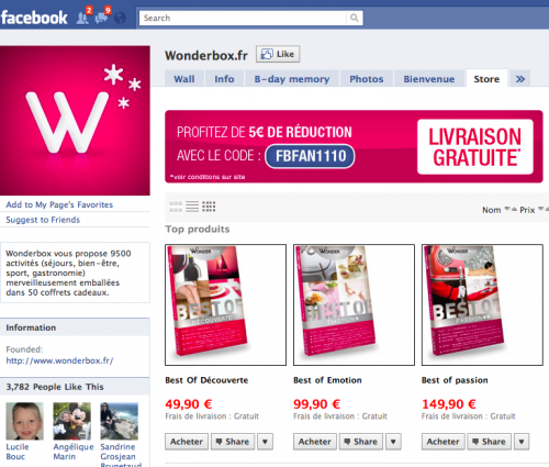Produits Wonderbox, en vente dans Facebook