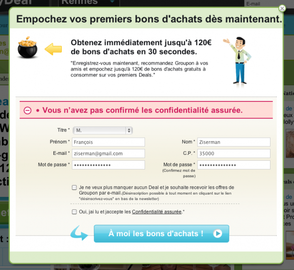 Traitement des erreurs sur le deuxième écran